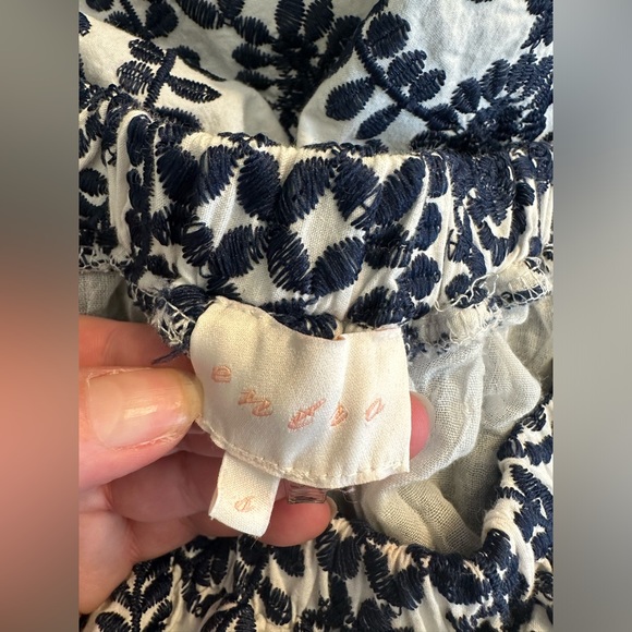 ENTRO Navy Blue White Embroidered Off The Shoulder Dress Short Mini Scalloped - Picture 12 of 14